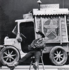 Starbuck in front of his 'Rain Wagon'
